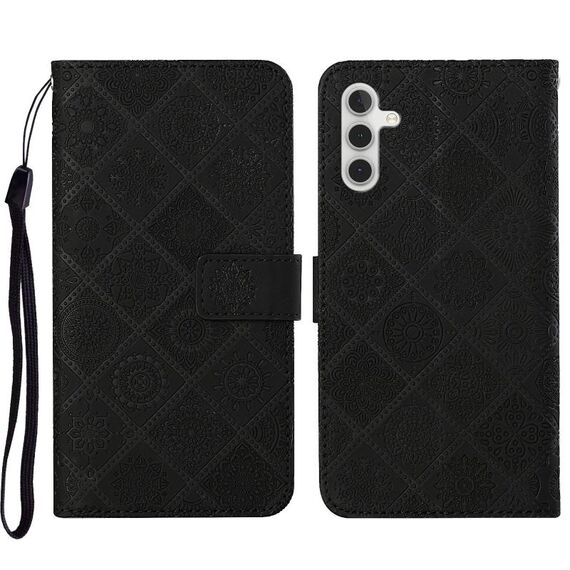 Per Samsung Galaxy S23 FE 5G Custodia per telefono in pelle con motivo goffrato stile etnico (nero)