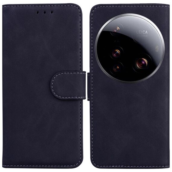 Per Xiaomi 15 Ultra Skin Feel Custodia in pelle Flip Color Pure (Nero)