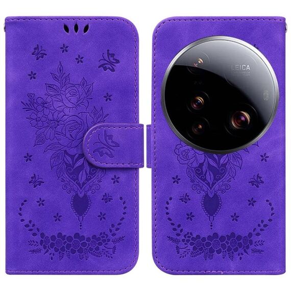 Per Xiaomi 15 Ultra Butterfly Rose Custodia in pelle goffrata (viola)