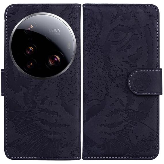 Per Xiaomi 15 Ultra Custodia in pelle con motivo a rilievo Tiger Flip (nero)