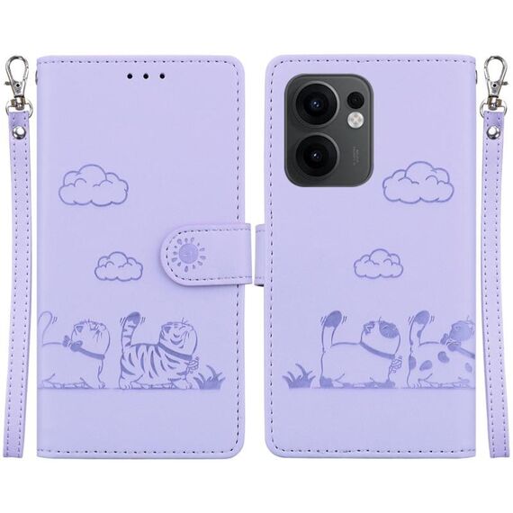 Per OPPO Reno13 F 4G / 5G Custodia per telefono in pelle RFID con simpatici gatti (viola)