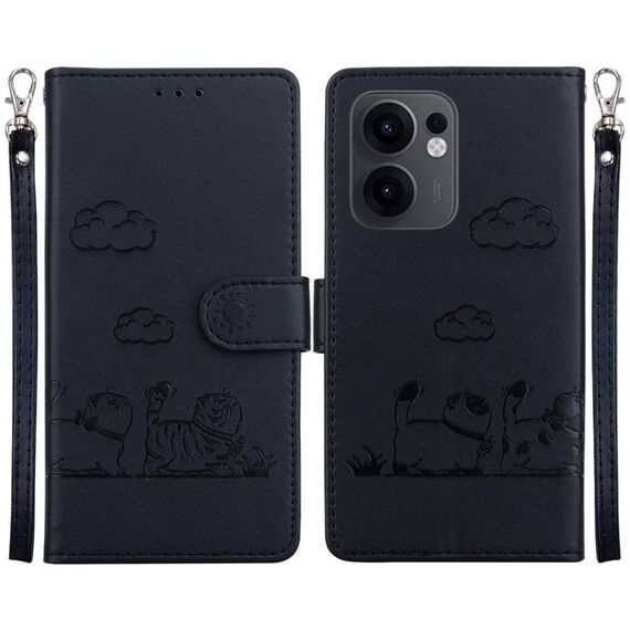 Per OPPO Reno13 F 4G / 5G Custodia per telefono in pelle RFID con simpatici gatti (nero)