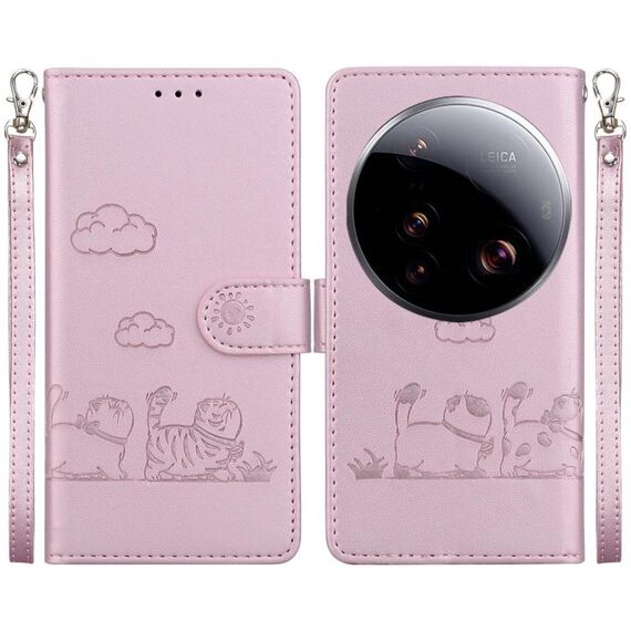 Per Xiaomi 15 Ultra Cute Cats RFID Custodia in pelle per telefono (oro rosa)