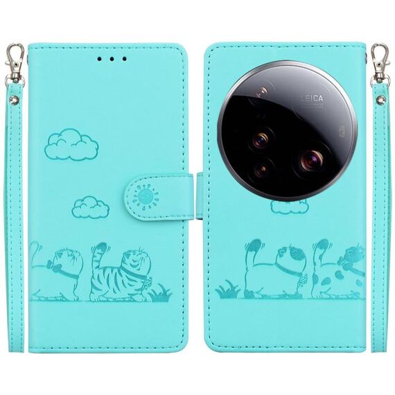 Per Xiaomi 15 Ultra Cute Cats RFID Custodia in pelle per telefono (verde)