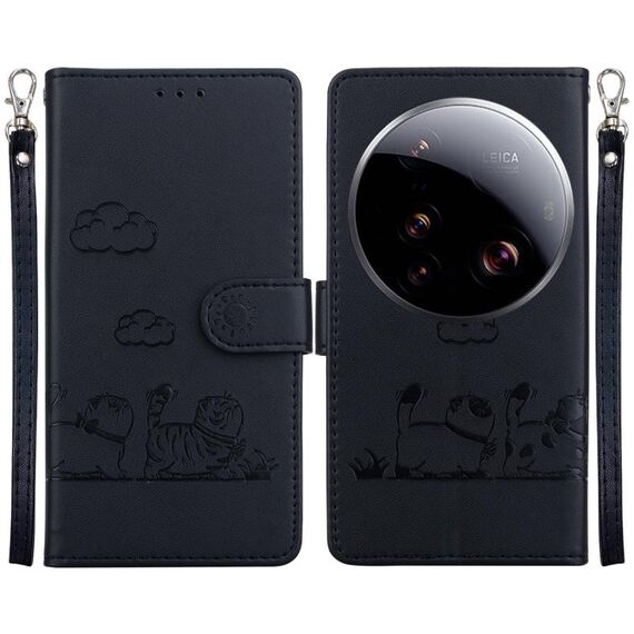 Per Xiaomi 15 Ultra Cute Cats RFID Custodia in pelle per telefono (nero)