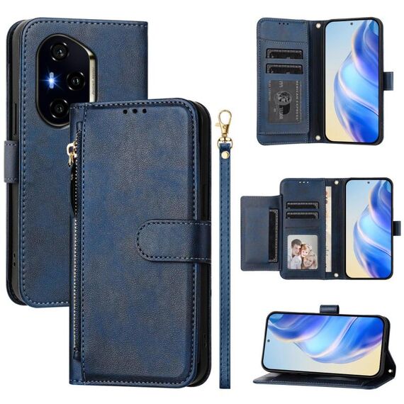 Custodia per telefono in pelle con cerniera e slot multi-card per Honor 400 (blu)