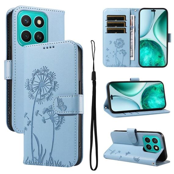 Per Honor X8c 4G Custodia per telefono in pelle con motivo in rilievo a dente di leone (blu cielo)