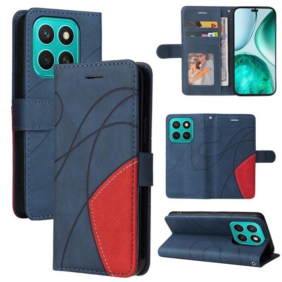 Per Honor X8C 4G Custodia per telefono in pelle con cerniera bicolore globale (blu)