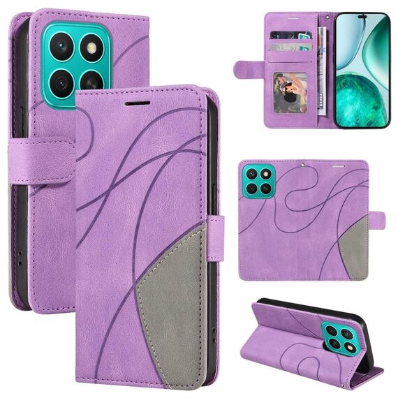 Per Honor X8C 4G Custodia per telefono in pelle con cerniera bicolore globale (viola)