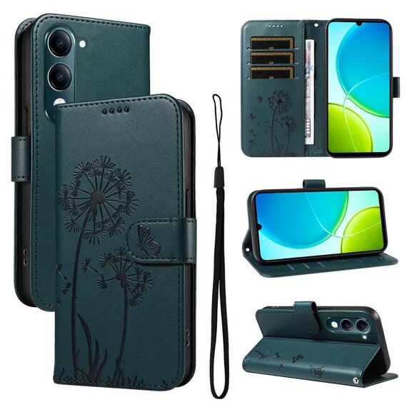 Custodia a libro in pelle con motivo a dente di leone in rilievo per vivo Y29S 5G / Y04 (blu)