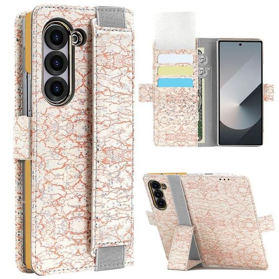 Per Samsung Galaxy Z Fold6 VIETAO Custodia per telefono in pelle colorata integrata con cinturino elastico (rosa)