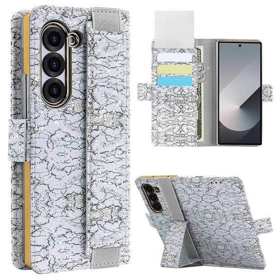 Per Samsung Galaxy Z Fold6 VIETAO Custodia per telefono in pelle colorata integrata con cinturino elastico (grigio)