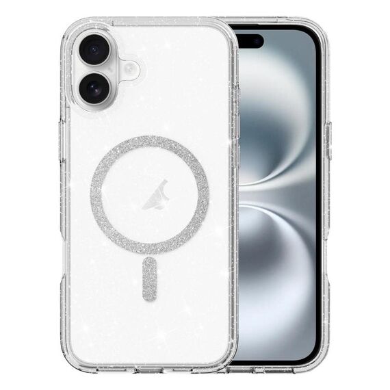Per iPhone 16 Custodia per telefono MagSafe con polvere glitterata trasparente (trasparente)