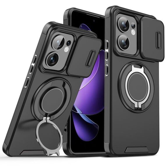 Custodia per telefono con supporto ad anello scorrevole Camshield per OPPO Reno13 F 5G (nero)