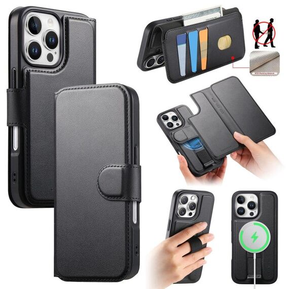 Per iPhone 16 Pro Custodia Neo Finger Grip Strap MagSafe Custodia in pelle per telefono (nero)