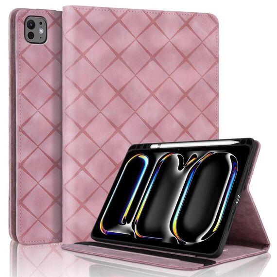 Per iPad Pro 13 2024 Custodia per tablet intelligente in pelle goffrata a rombo (rosa)