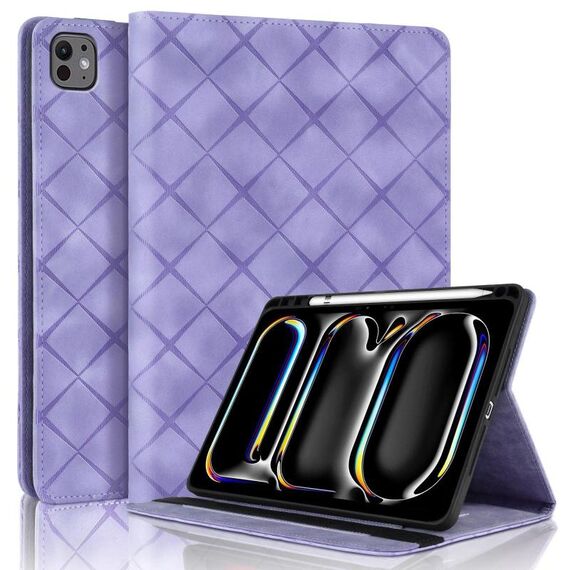 Per iPad Pro 13 2024 Custodia per tablet intelligente in pelle goffrata a rombo (viola)