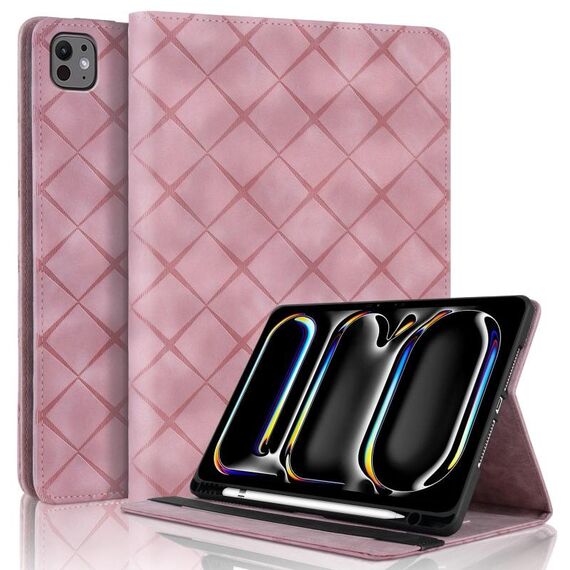 Per iPad Air 13 2025 / 2024 / Pro 12.9 Custodia per tablet intelligente in pelle goffrata a rombo (rosa)