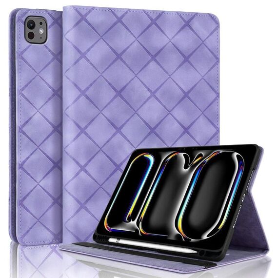 Per iPad Air 13 2025 / 2024 / Pro 12.9 Custodia per tablet intelligente in pelle goffrata a rombo (viola)