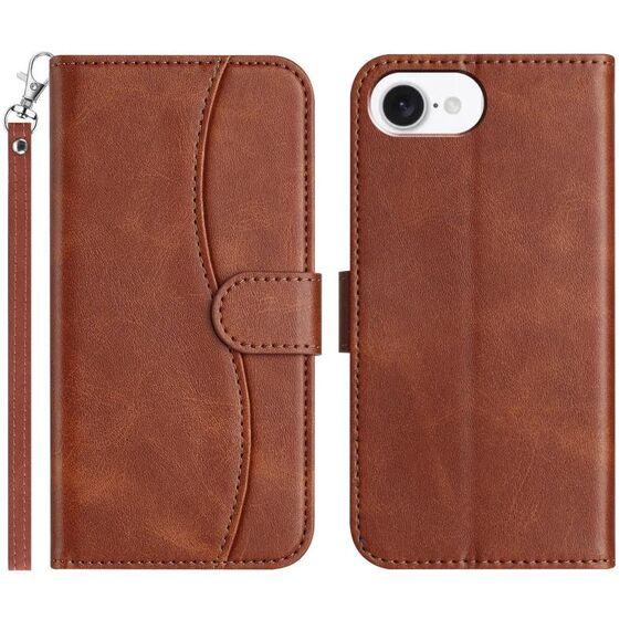 Per iPhone 16e Custodia in pelle a forma di S a doppia piega (caffè)