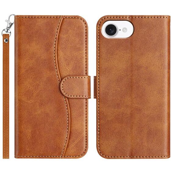 Per iPhone 16e Custodia in pelle a forma di S con doppia piegatura (marrone)