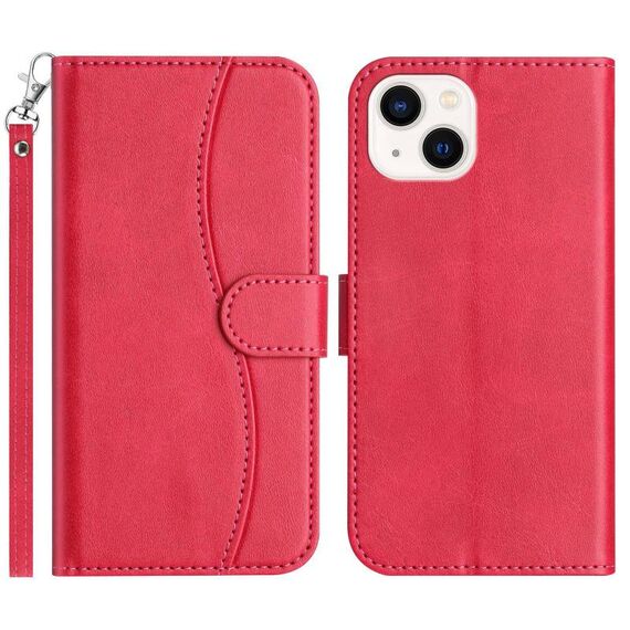 Per iPhone 14 Custodia in pelle a forma di S a doppia piega (rosso rosa)