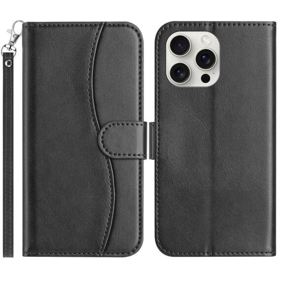 Per iPhone 14 Pro Max Custodia per telefono in pelle a forma di S a doppia piega (nero)