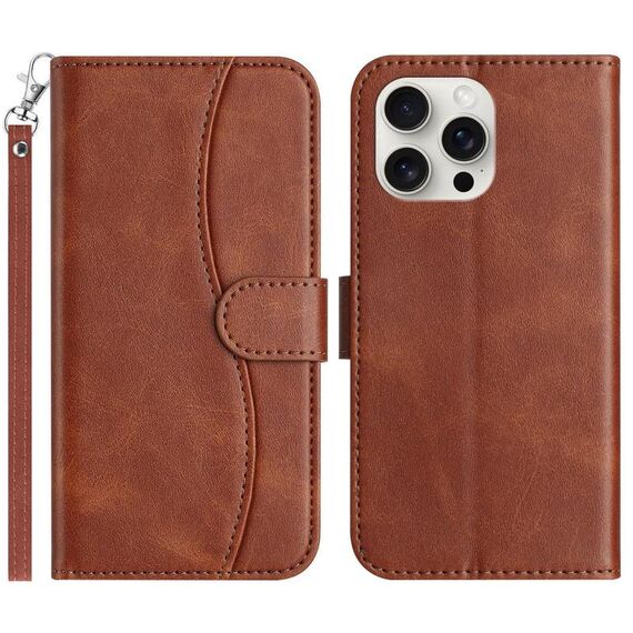 Per iPhone 14 Pro Max Custodia in pelle a forma di S a doppia piega (caffè)