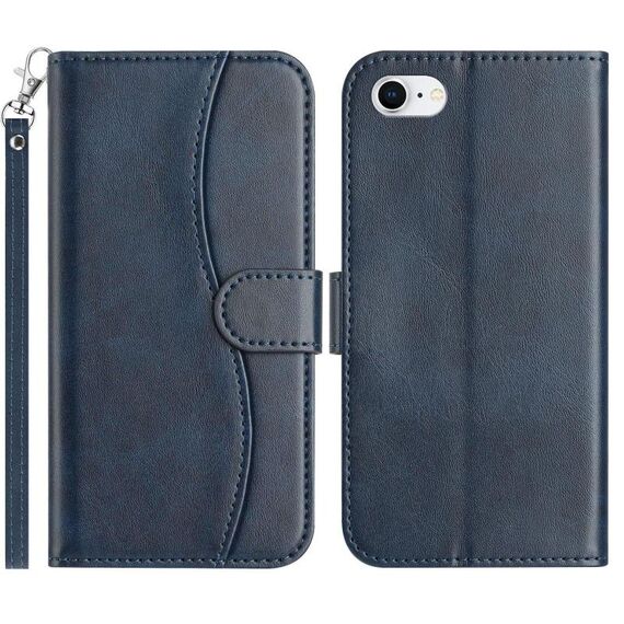Per iPhone 7 / 8 / SE 2022 Custodia per telefono in pelle a forma di S con doppia piegatura (blu navy)