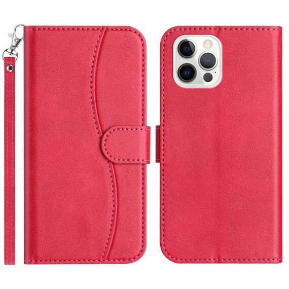 Per iPhone 12 Pro Max Custodia in pelle a forma di S a doppia piega (rosso rosa)