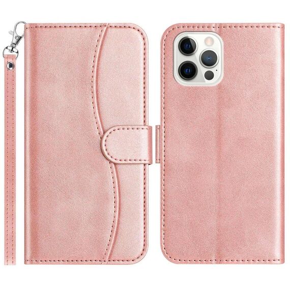 Per iPhone 12 Pro Max Custodia in pelle a forma di S con doppia piegatura (oro rosa)