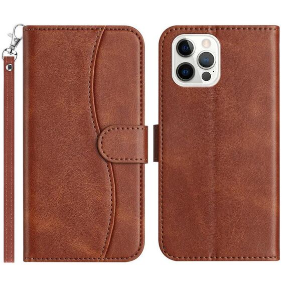 Per iPhone 12 Pro Max Custodia per telefono in pelle a forma di S a doppia piega (caffè)