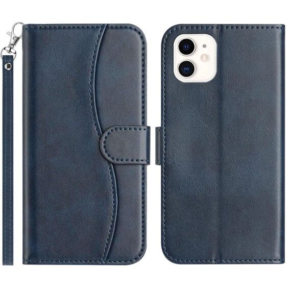 Per iPhone 12 mini Custodia in pelle a forma di S a doppia piega (blu navy)