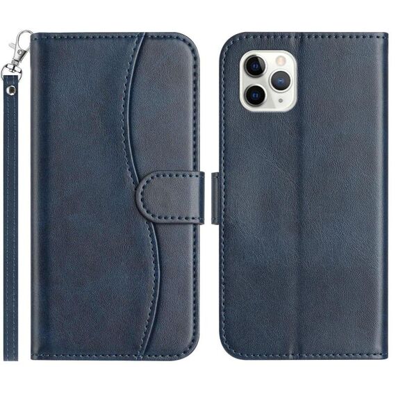 Per iPhone 11 Pro Max Custodia in pelle a forma di S a doppia piega (blu navy)