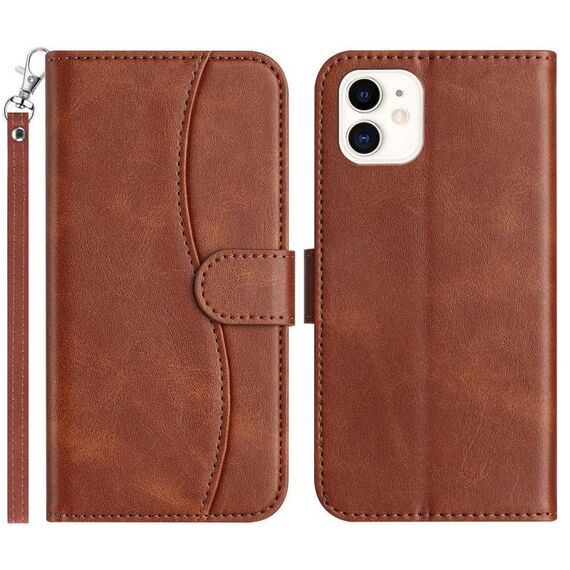 Per iPhone 11 Custodia in pelle a forma di S a doppia piega (caffè)