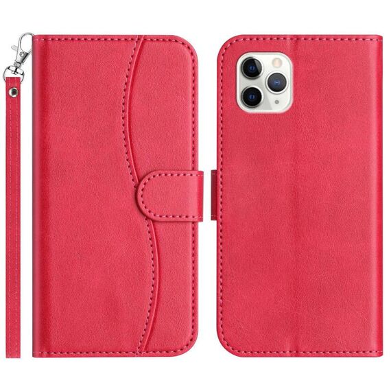 Per iPhone 11 Pro Custodia in pelle a forma di S a doppia piega (rosso rosa)