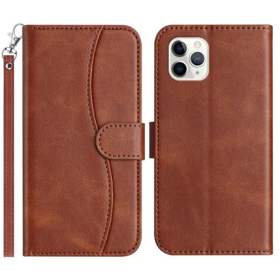 Per iPhone 11 Pro Custodia per telefono in pelle a forma di S a doppia piega (caffè)