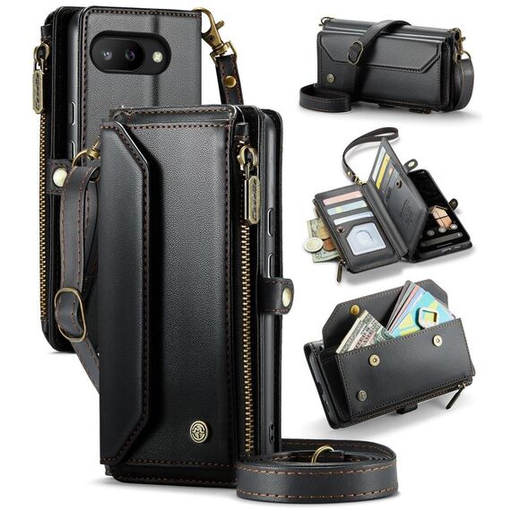 Per Google Pixel 9a CaseMe C36 Porta carte con cerniera Portafoglio RFID Antifurto Custodia in pelle per telefono (Nero)
