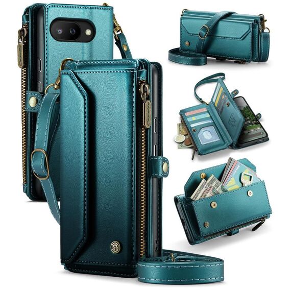 Per Google Pixel 9a CaseMe C36 Porta carte con cerniera Portafoglio RFID Antifurto Custodia in pelle per telefono (verde)