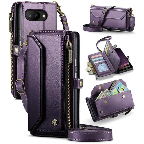 Per Google Pixel 9a CaseMe C36 Card Slots Zipper Wallet RFID Anti-furto Custodia in pelle per telefono (viola)
