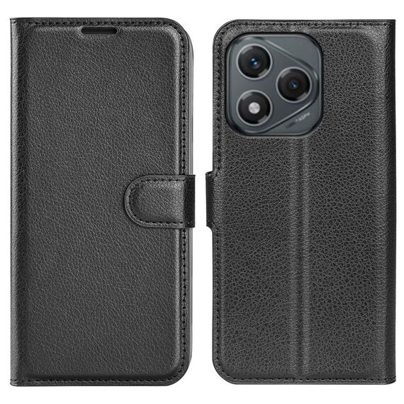 Custodia per telefono in pelle con supporto e flip orizzontale Litchi Texture per Honor 400 Lite (nera)