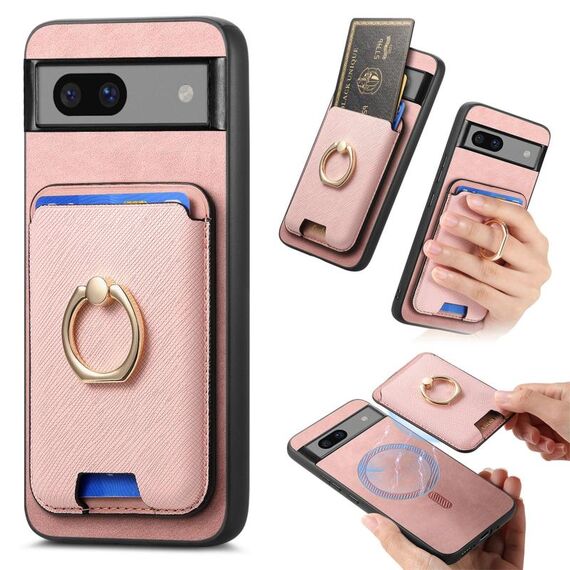 Per Google Pixel 7 Retro Cross Leather Ring Vertical Insert Card Bag MagSafe Custodia per telefono (rosa)