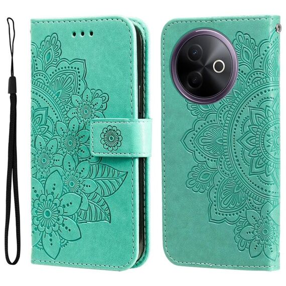 Per vivo Y39 5G / Y300i Custodia in pelle con stampa a fiori a sette petali (verde)