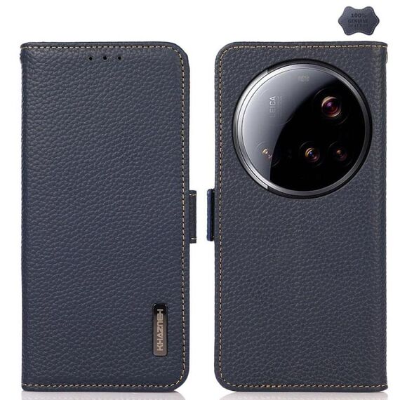 Per Xiaomi 15 Ultra KHAZNEH Custodia per telefono in vera pelle RFID con magnete laterale Litchi (blu)