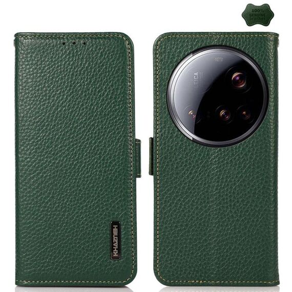 Per Xiaomi 15 Ultra KHAZNEH Custodia per telefono in vera pelle RFID con magnete laterale Litchi (verde)