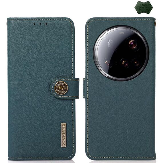 Per Xiaomi 15 Ultra KHAZNEH Custer Texture RFID Custodia in vera pelle per telefono (verde)