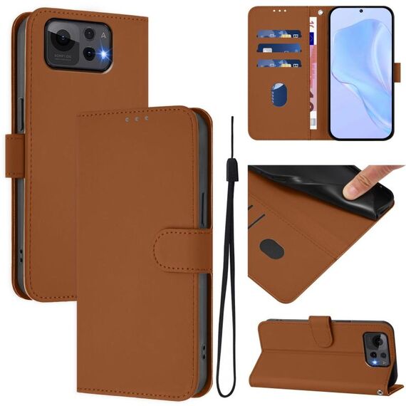 Per Asus Zenfone 12 Ultra Skin Feel Custodia in pelle tinta unita con cordino (marrone)