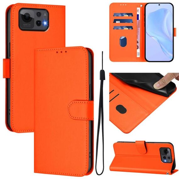 Per Asus Zenfone 12 Ultra Skin Feel Custodia in pelle tinta unita con cordino (arancione)