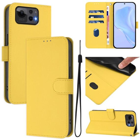 Per Asus Zenfone 12 Ultra Skin Feel Custodia in pelle tinta unita con cordino (giallo limone)