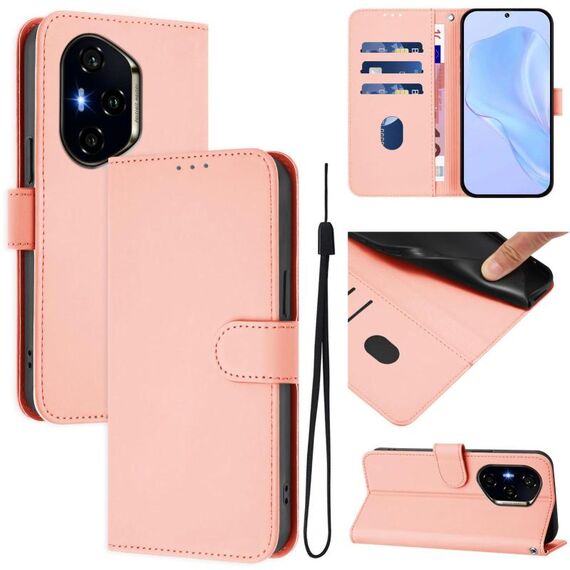Custodia per telefono in pelle tinta unita per Honor 400 con cordino (rosa)